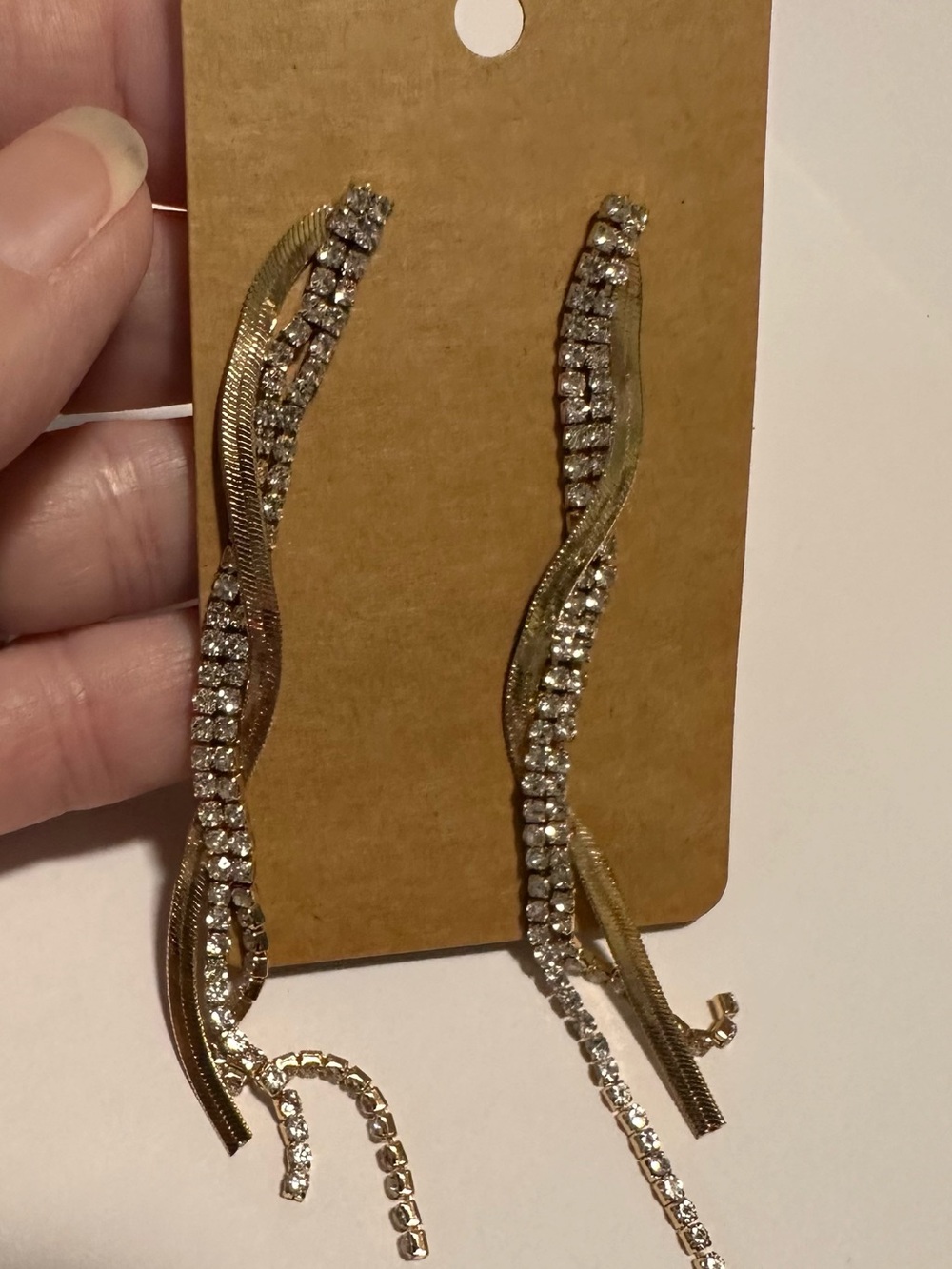 Gold tone Crystal Long Drop pierced Earrings